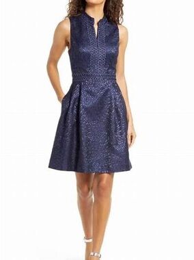 Lilly Pulitzer Franci Navy Textured Sleeveless Fit-and-Flare Dress